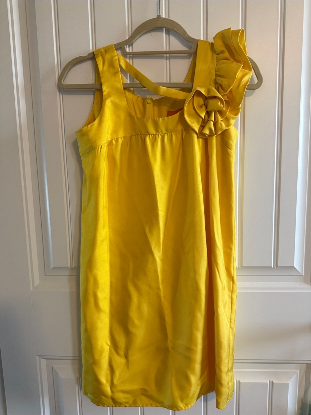 Voom by Joy Han 100% Silk Yellow Mini Dress Ruffle Rosette Size Small Made USA